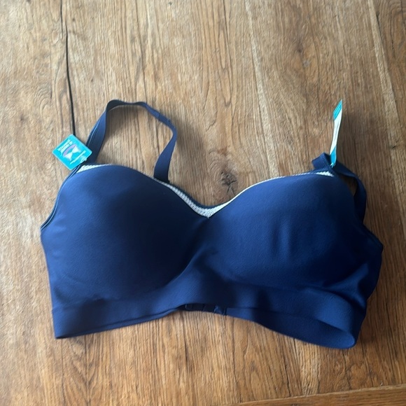 NEW HANES XXXL BLUE WHITE LACE BRA LINED WIREFREE ADJUSTABLE SMOOTHTEC - Picture 1 of 7